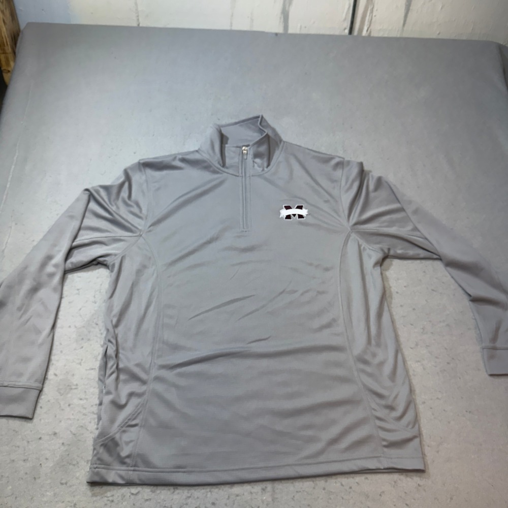 Vansport Mens Mississippi State Bulldogs Quarter Zip Pullover Gray Size MD 3405‎